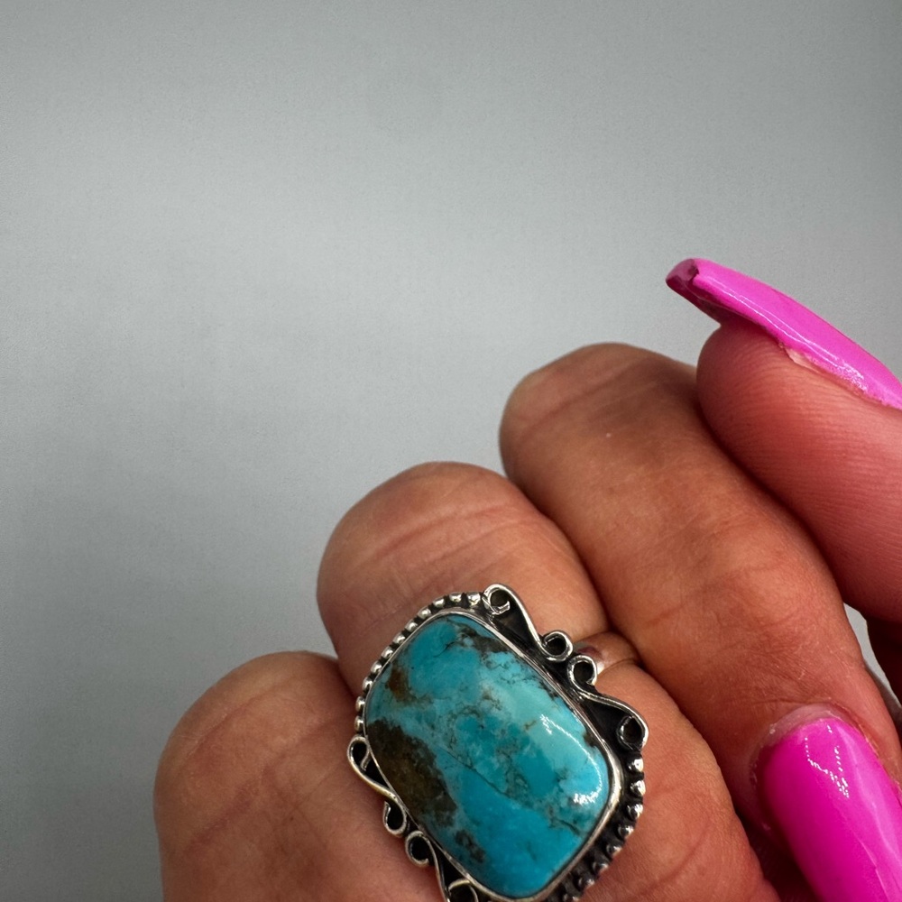 Mojave Turquoise Sterling Silver Ring Sz 9 Statement Boho Southwest - Picture 5 of 7